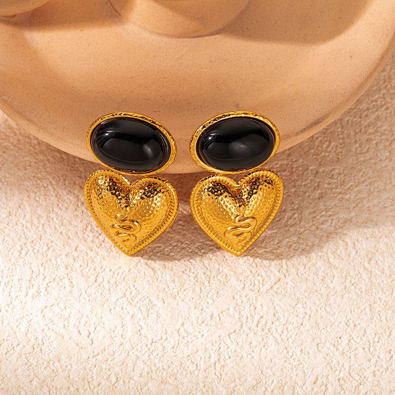 1 Pair Elegant Luxurious Oval Plating Inlay 304 Stainless Steel Natural Stone Gold Plated Drop Earrings