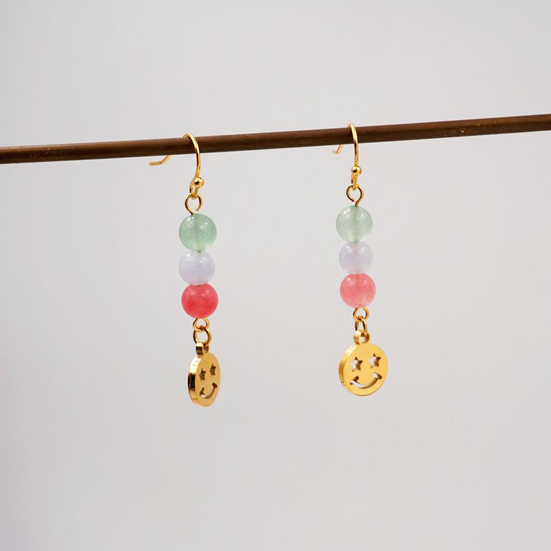 1 Pair Casual Classic Style Geometric Smiley Face Natural Stone Titanium Steel Copper Gold Plated Drop Earrings
