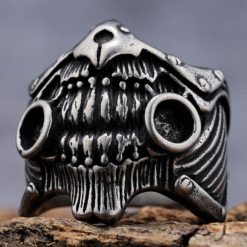 Hip-Hop Streetwear Color Block 304 Stainless Steel Carving Men's Rings