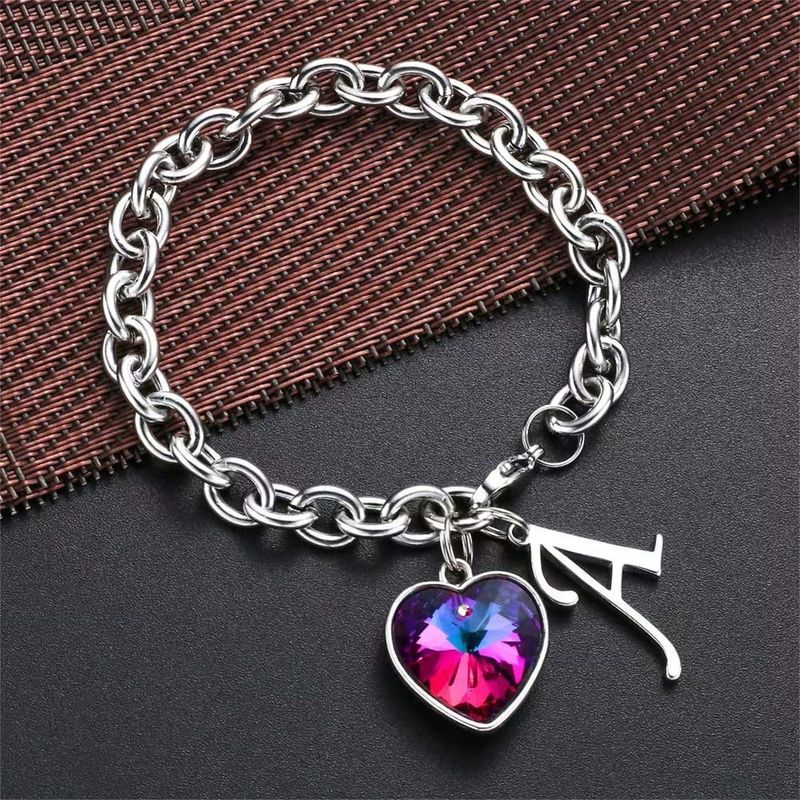 304 Stainless Steel Basic Modern Style Classic Style Inlay Letter Heart Shape Artificial Crystal Bracelets