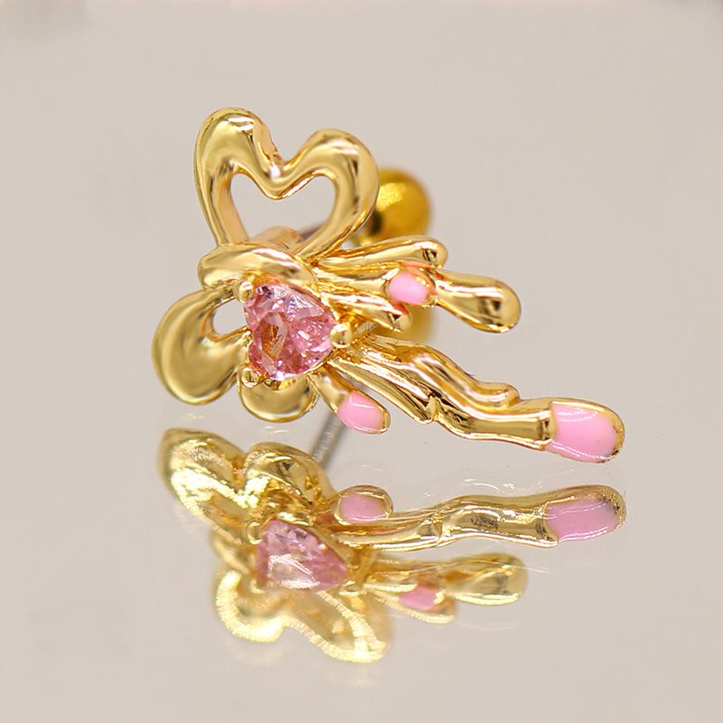 1 Piece Elegant Lady Modern Style Heart Shape Bow Knot Epoxy Plating Inlay 316 Stainless Steel  Copper Zircon White Gold Plated Gold Plated Ear Studs Cartilage Earrings