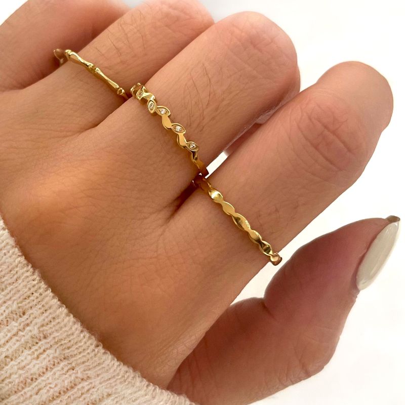Simple Style Solid Color 304 Stainless Steel 18K Gold Plated Rhinestones Rings In Bulk