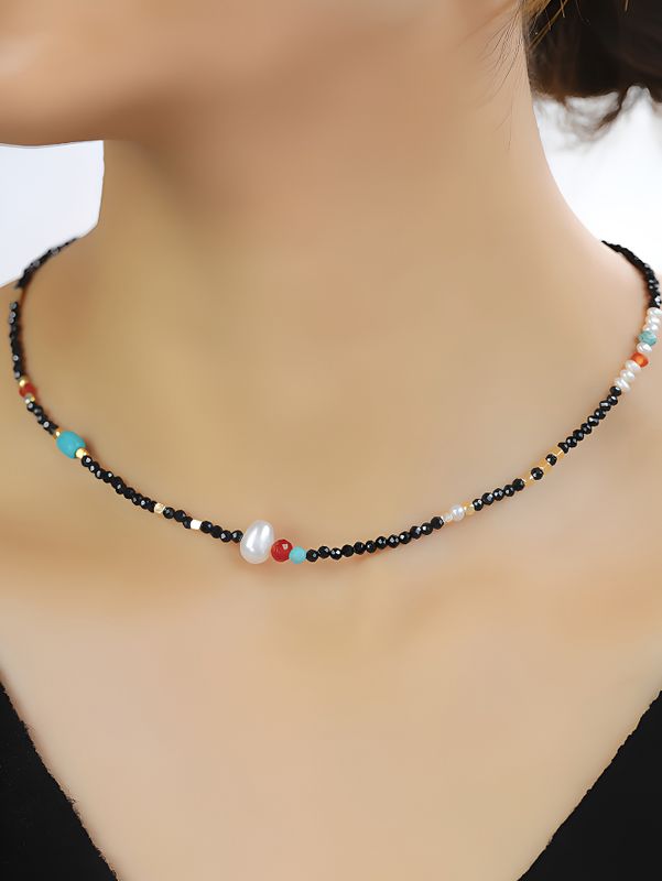 Natural Stone Freshwater Pearl Copper 18K Gold Plated Vintage Style Classic Style Beaded Geometric Necklace