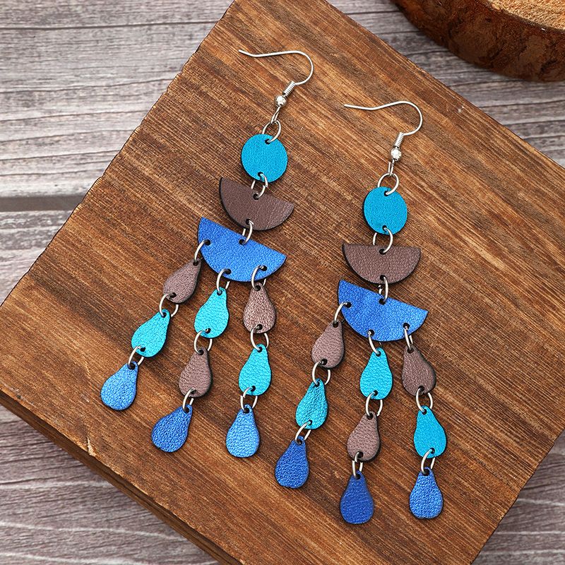 1 Pair Vintage Style Ethnic Style Color Block Patchwork Pu Leather Drop Earrings
