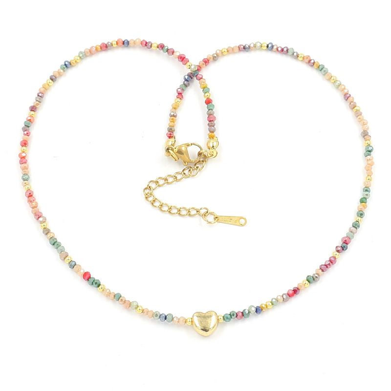 1 Piece Sweet Heart Shape Plating Beaded Artificial Crystal Alloy Necklace