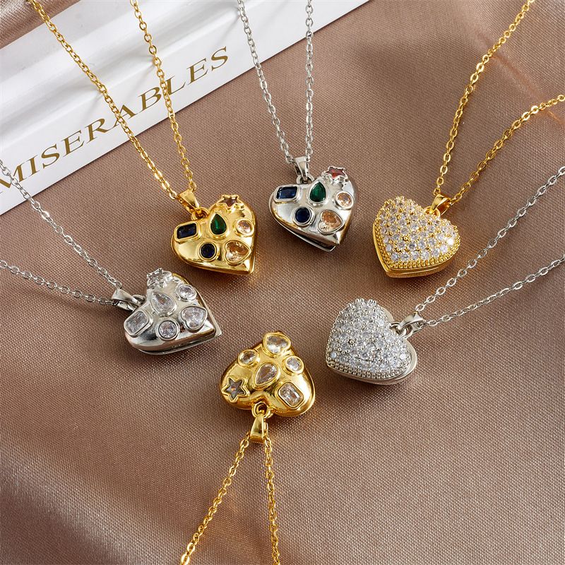Copper Basic Modern Style Classic Style Plating Inlay Heart Shape Rhinestones Pendant Necklace