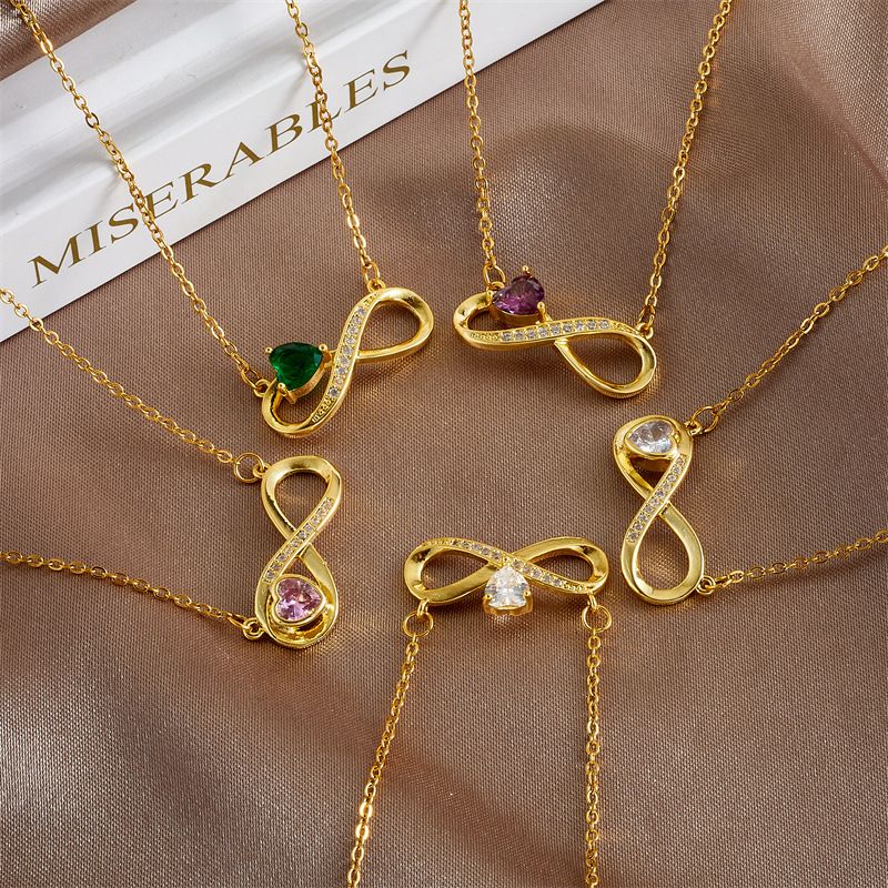 Copper Gold Plated Basic Modern Style Classic Style Plating Inlay Geometric Infinity Zircon Pendant Necklace