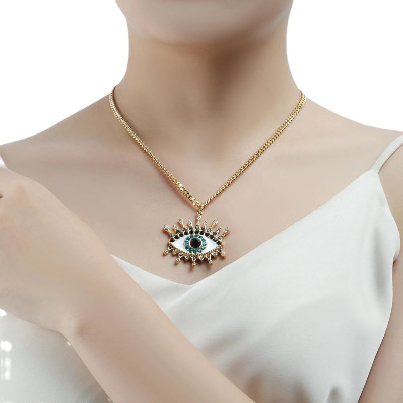 Copper 18K Gold Plated IG Style Modern Style Plating Inlay Devil's Eye Rhinestones Pendant Necklace