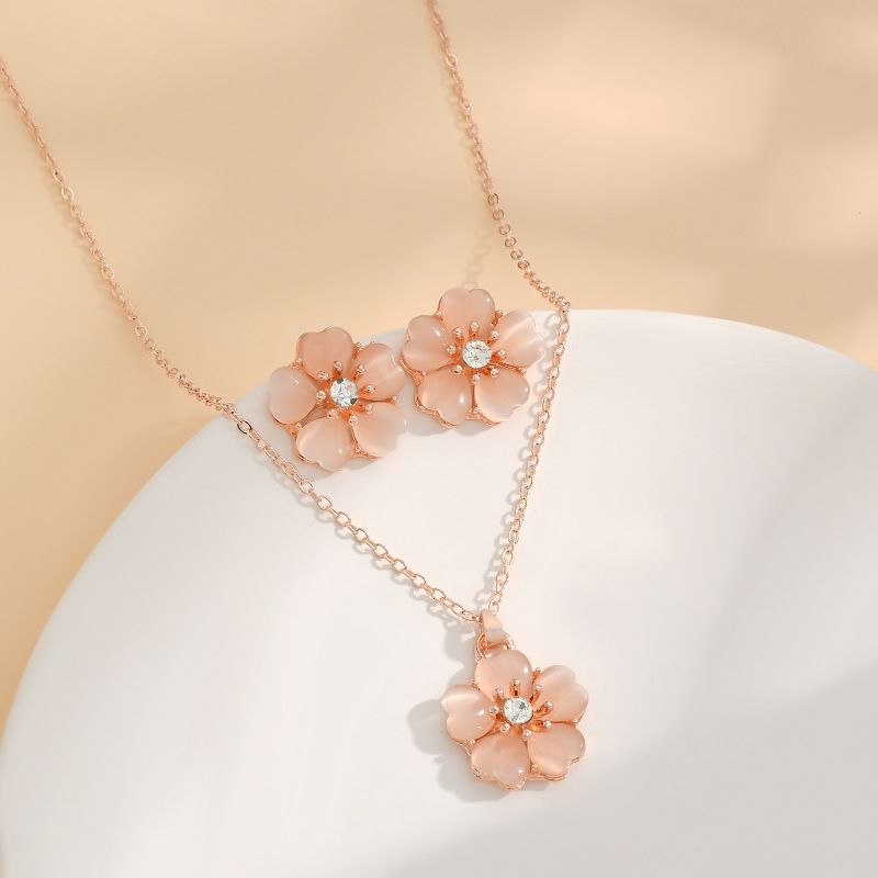 Copper Lady Sweet Plating Inlay Flower Resin Jewelry Set