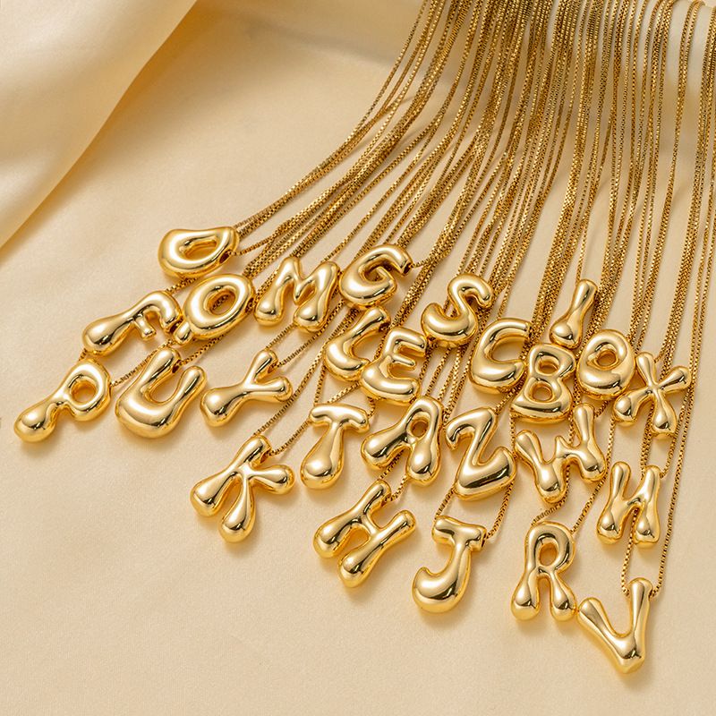 Copper 18K Gold Plated Basic Plating Letter Pendant Necklace