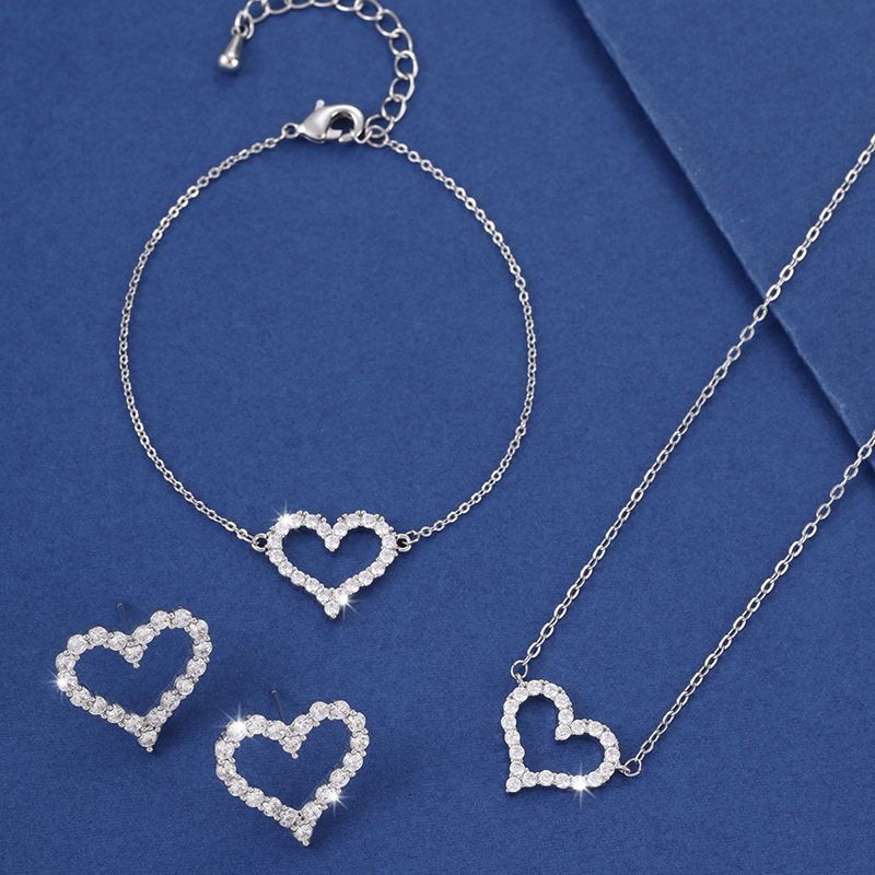 Copper Basic Modern Style Classic Style Plating Inlay Geometric Heart Shape Rhinestones Jewelry Set