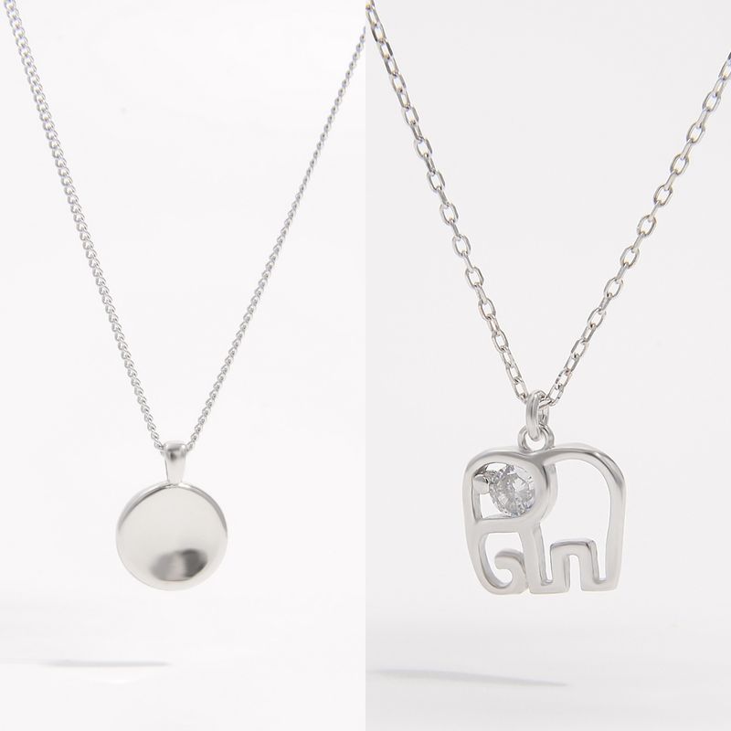 Sterling Silver White Gold Plated Casual Romantic Plating Round Elephant Pendant Necklace