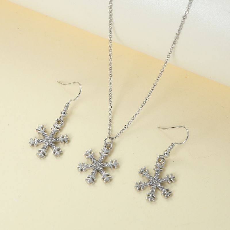 Elegante Lujoso Brillante Copo De Nieve Aleación Embutido Diamantes De Imitación Artificiales Mujeres Conjunto De Joyas