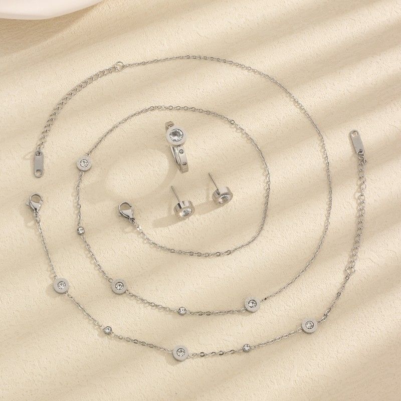 Titanium Steel Simple Style Classic Style Inlay Solid Color Artificial Rhinestones Jewelry Set