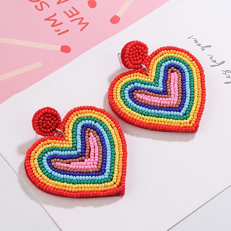 1 Pair Lady Rainbow Heart Shape Glass Drop Earrings