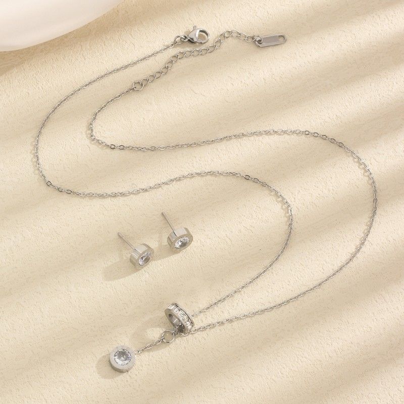 304 Stainless Steel Simple Style Classic Style Inlay Solid Color Artificial Rhinestones Jewelry Set