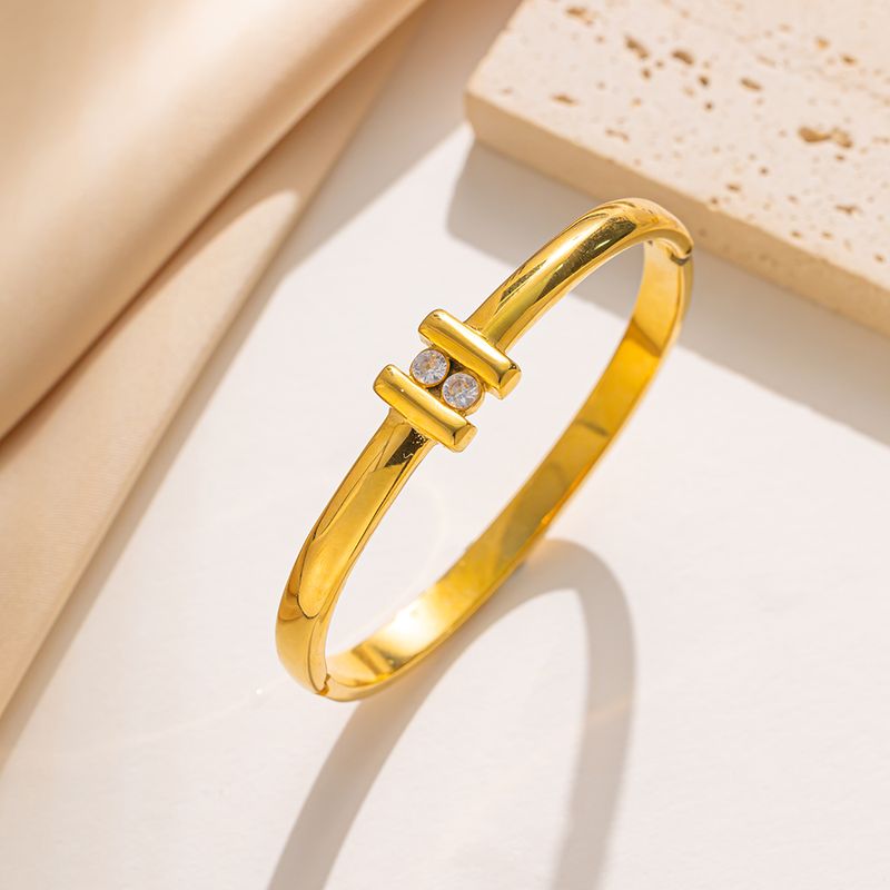 304 Stainless Steel Titanium Steel 18K Gold Plated Basic Modern Style Classic Style Plating Solid Color Bangle