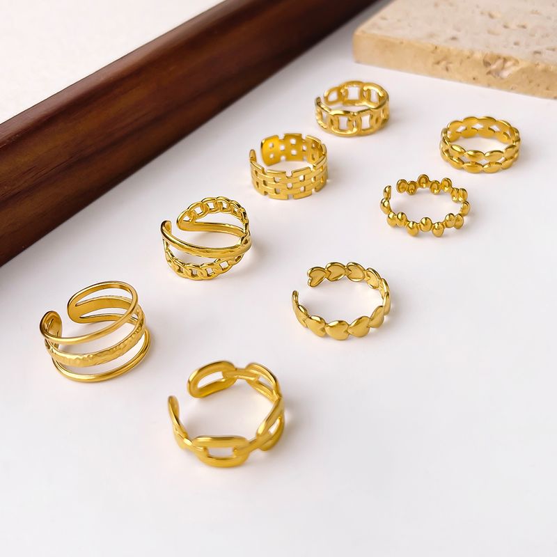 Simple Style Classic Style Solid Color 304 Stainless Steel 18K Gold Plated Rings In Bulk