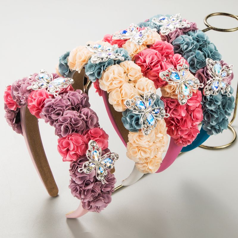 Frau Lässig Elegant Klassischer Stil Blume Schmetterling Legierung Tuch Überzug Inlay Strasssteine Haarband