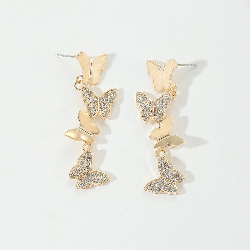 1 Pair Simple Style Classic Style Butterfly Inlay Alloy Rhinestones Drop Earrings