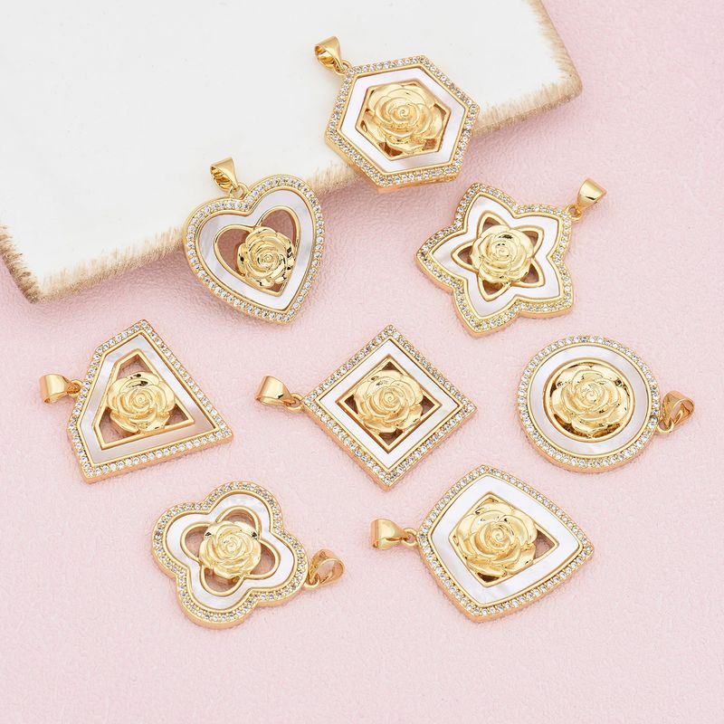 Simple Style Heart Shape Rose Rhombus Zircon Copper Wholesale Jewelry Accessories