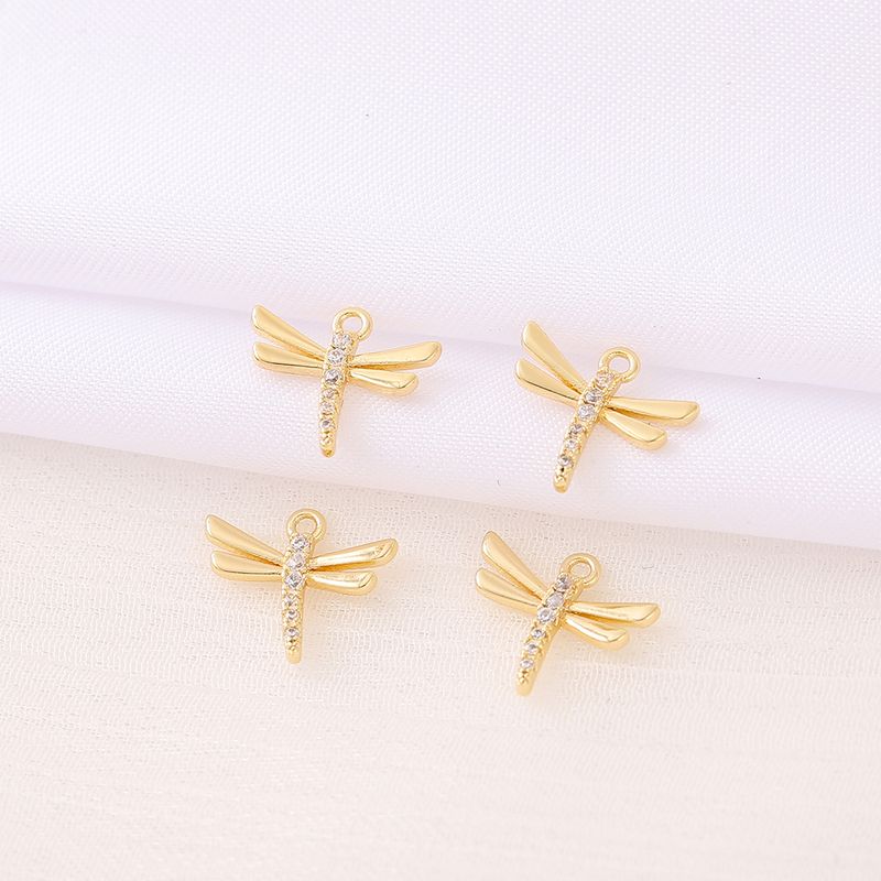 Cute Artistic Dragonfly 18K Gold Plated Zircon Copper Wholesale Jewelry Accessories