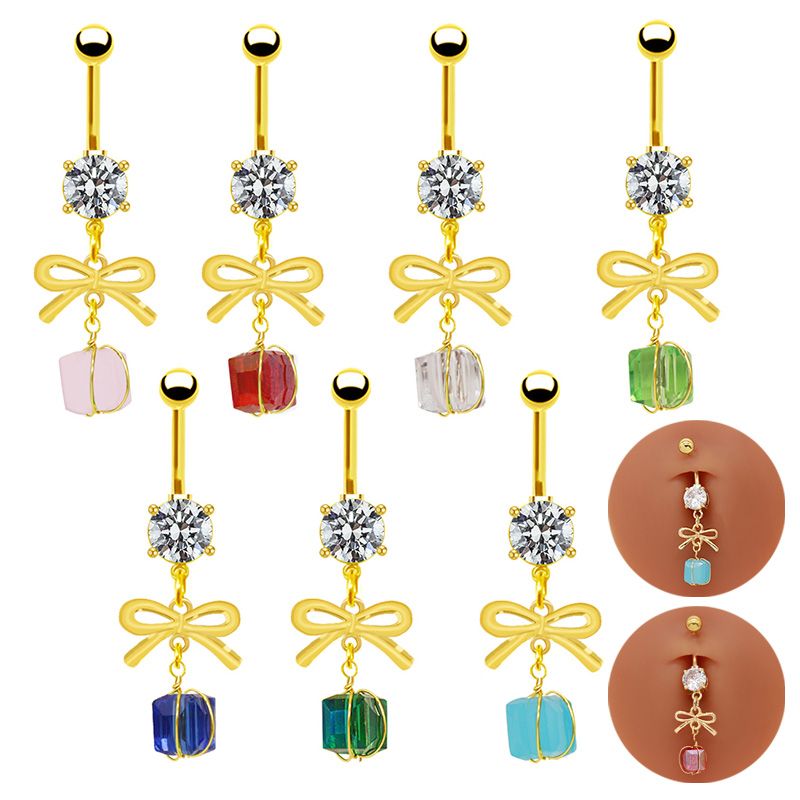 1 Piece Belly Rings Simple Style Bow Knot 316 Stainless Steel  Arylic Alloy Plating Inlay Acrylic Rhinestones Gold Plated