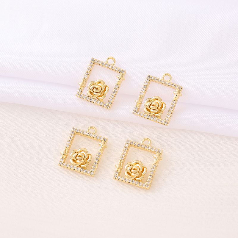 Casual Simple Style Classic Style Square Flower 18K Gold Plated Zircon Copper Wholesale Jewelry Accessories