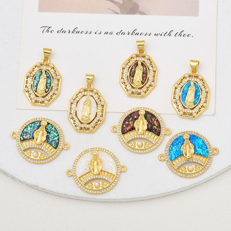 Estilo IG Estilo Simple Ronda Virgen María Chapados en oro de 18k Perla Circón Cobre Venta Al Por Mayor Accesorios De Joyería