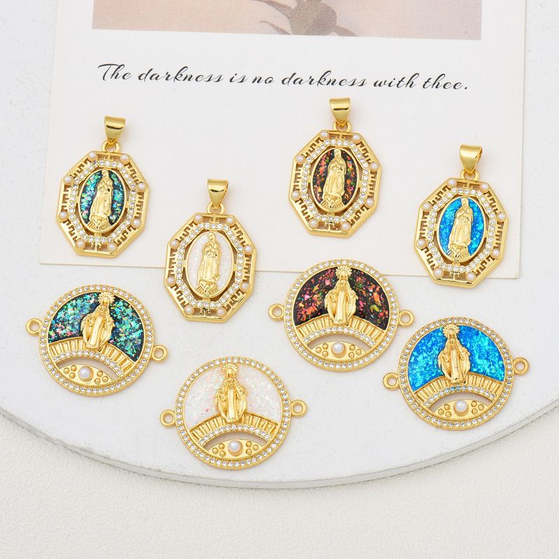 IG Style Simple Style Round Virgin Mary 18K Gold Plated Pearl Zircon Copper Wholesale Jewelry Accessories