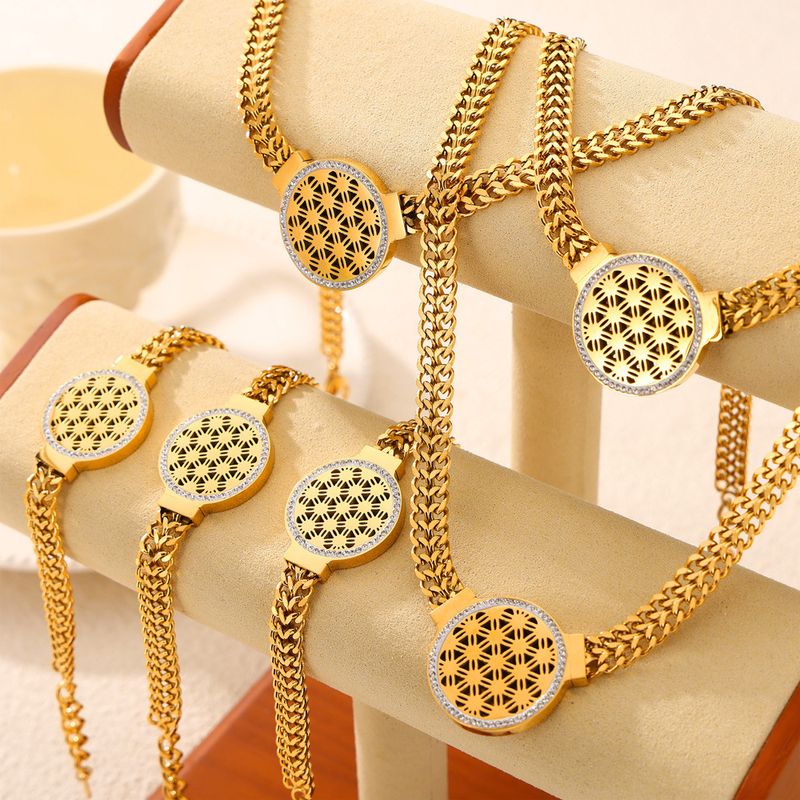 Titan Stahl 18 Karat Vergoldet Lässig Einfacher Stil Aushöhlen Inlay Geometrisch Zirkon Armbänder Halskette