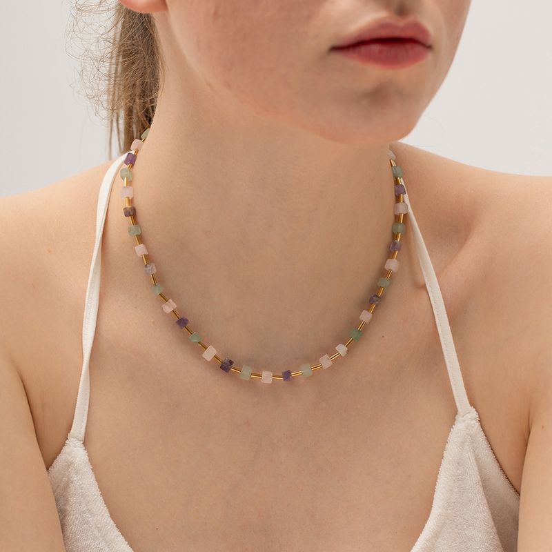 Edelstahl 304 Ein Naturstein Einfacher Stil Klassischer Stil Überzug Farbblock Halskette