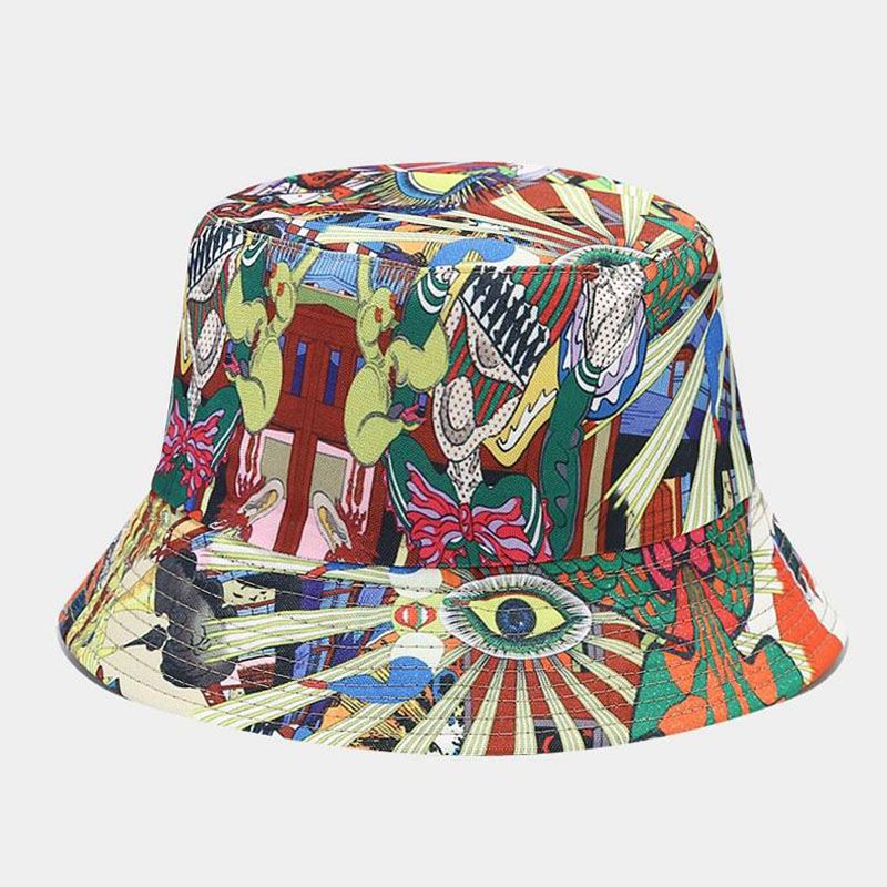 Women's Hip-Hop Simple Style Eye Printing Wide Eaves Bucket Hat