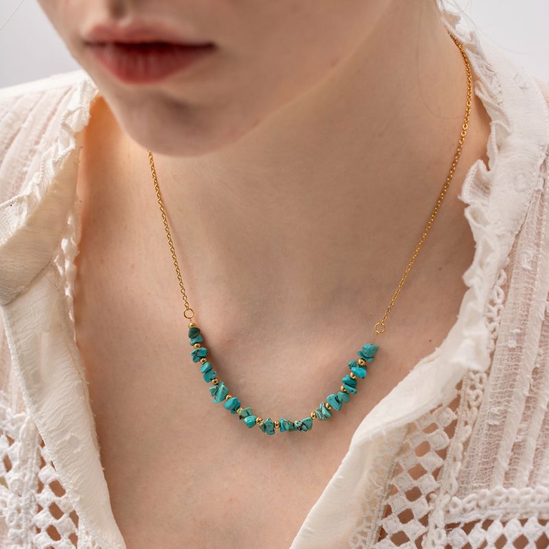 304 Stainless Steel Turquoise  18K Gold Plated Simple Style Classic Style Plating Color Block Pendant Necklace
