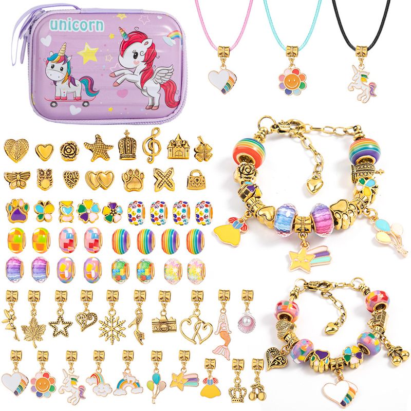 1 Set Alloy Letter Unicorn Pendant Beads Chain