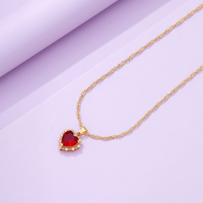 Alloy Rhinestone Simple Style Plating Heart Shape Pendant Necklace