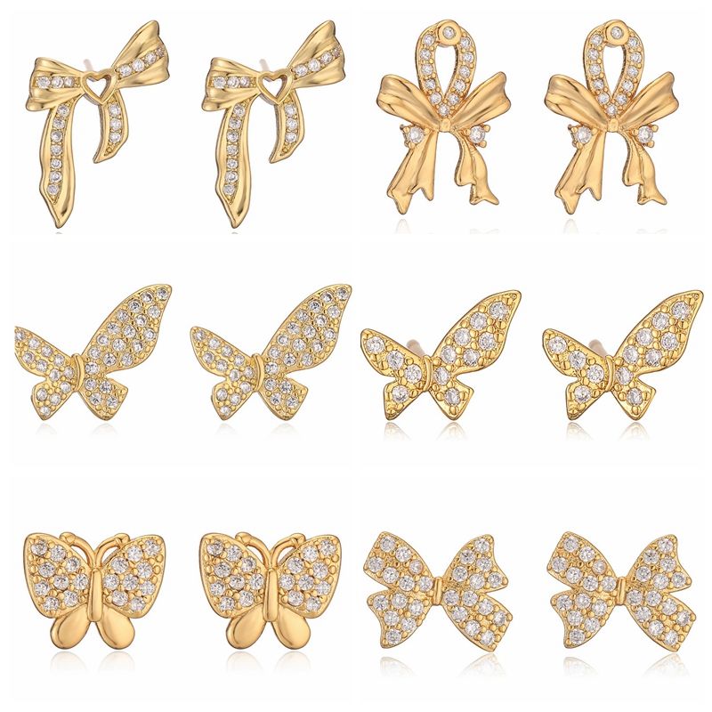 1 Pair Elegant Streetwear Butterfly Bow Knot Plating Inlay Copper Rhinestones Ear Studs