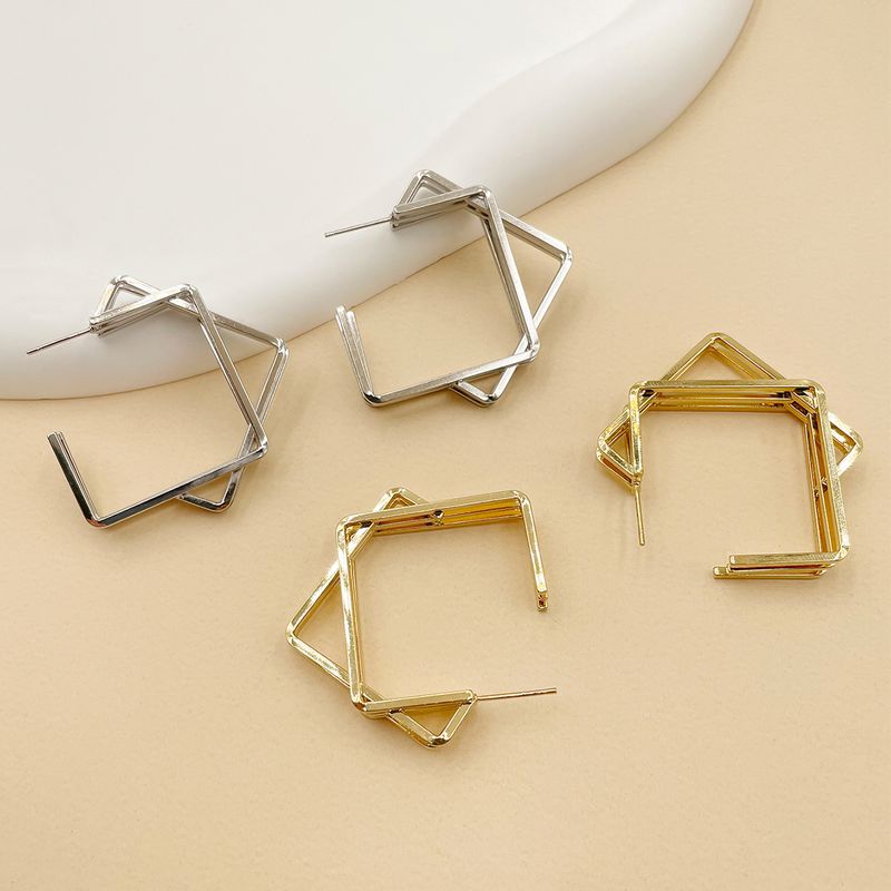 1 Pair Modern Style Simple Style Quadrilateral Solid Color Plating 304 Stainless Steel 14K Gold Plated Hoop Earrings