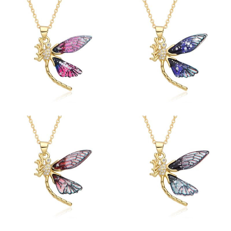 Wholesale IG Style Sweet Dragonfly Copper Inlay Zircon Pendant Necklace