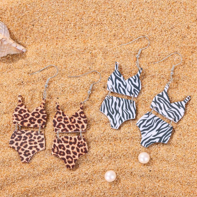 1 Pair IG Style Casual Stripe Swimsuit Leopard Asymmetrical Arylic Drop Earrings