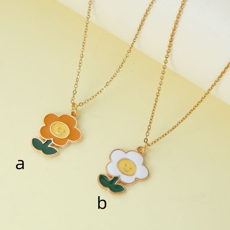 Wholesale Jewelry Cute Flower Alloy Alloy Enamel Pendant Necklace