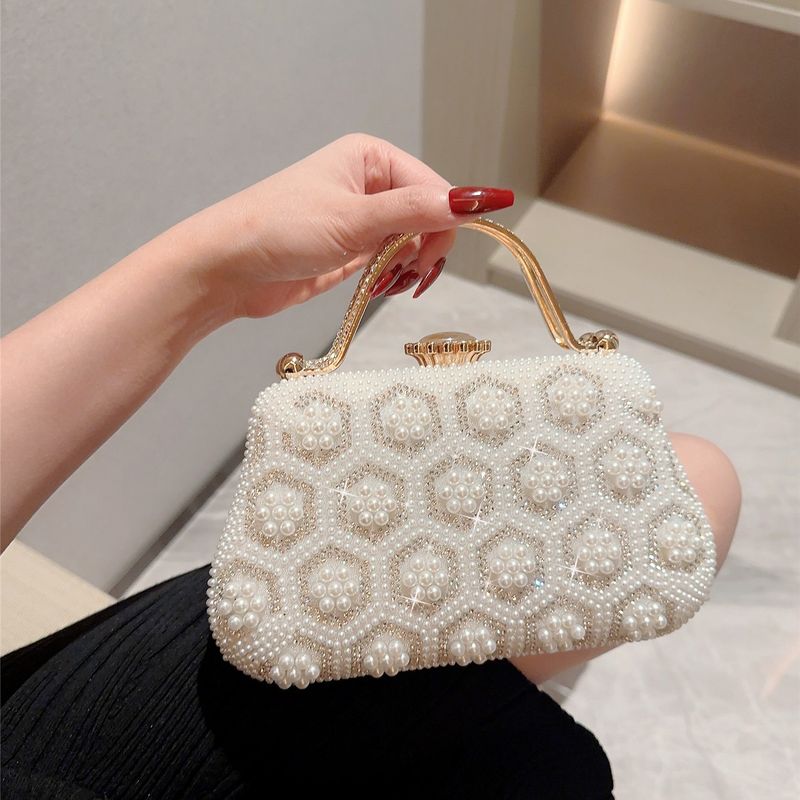 Women's Small Polyester Solid Color Elegant Beading Lock Clasp Evening Bag