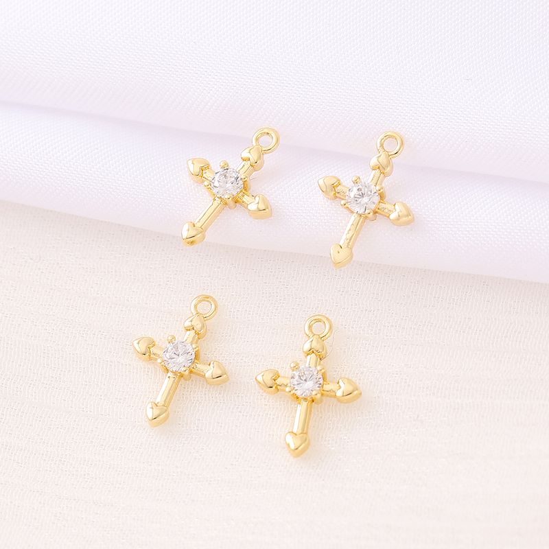 1 Piece Copper Zircon 18K Gold Plated Cross Polished Pendant