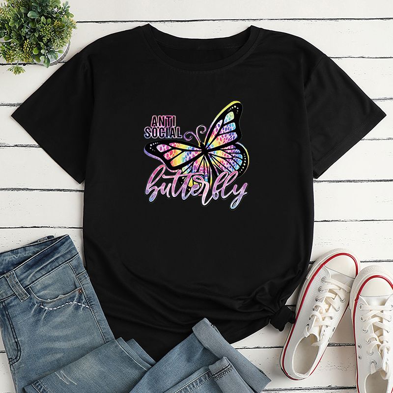Women's T-shirt Short Sleeve T-Shirts Printing Casual Letter Butterfly
