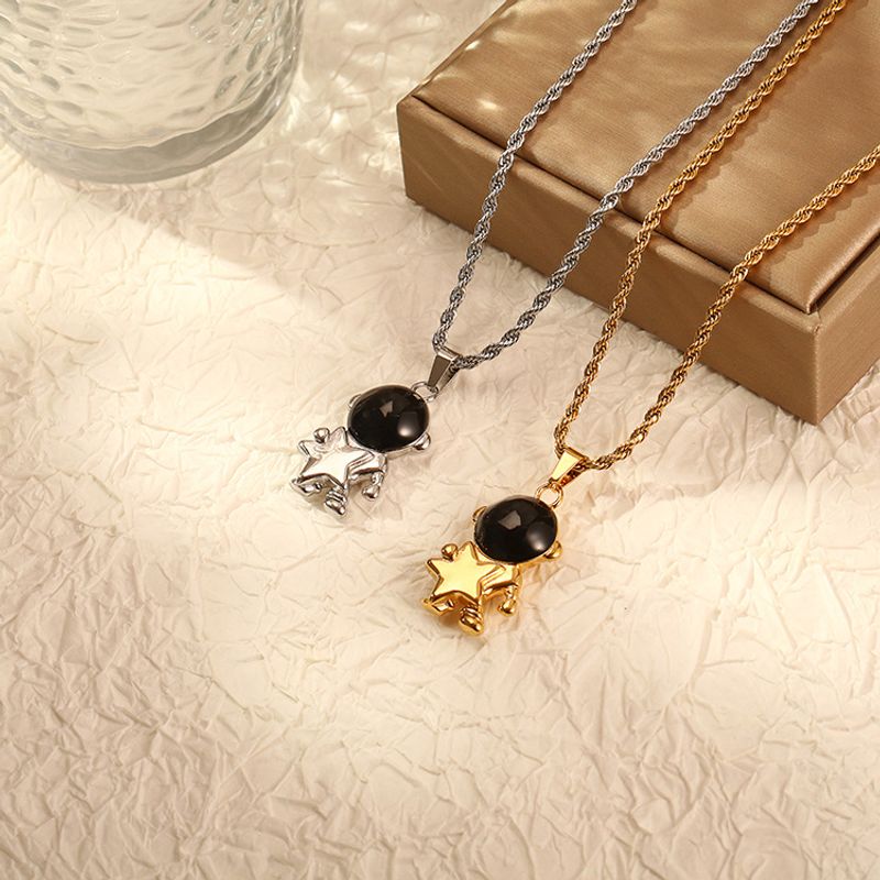 Titanium Steel Simple Style Classic Style Inlay Cartoon Character Natural Stone Pendant Necklace