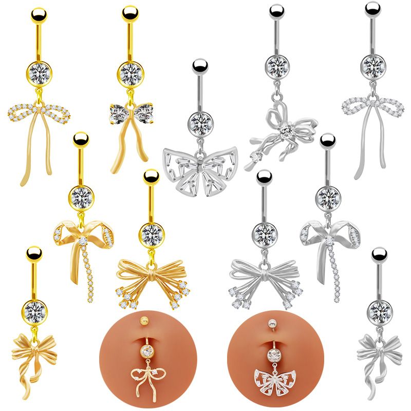 1 Piece Belly Rings Elegant Glam Shiny Bow Knot 316 Stainless Steel  Alloy Plating Inlay Resin Rhinestones Glass Gold Plated