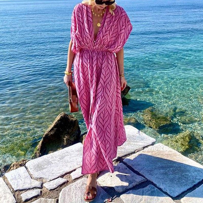 Femmes Robe Régulière Vacances V Profond Impression Sans Manches Géométrique Robe Mi-Longue Vacances Du Quotidien
