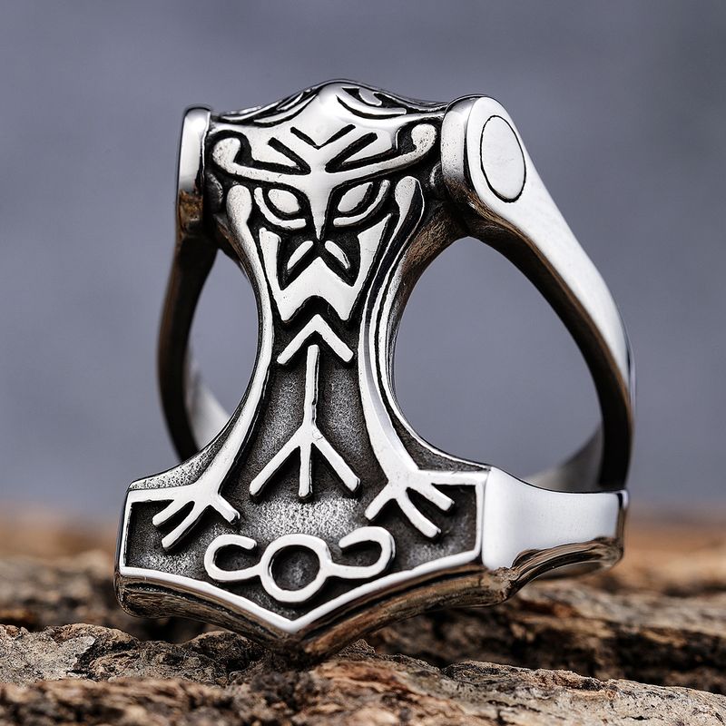 Hip-Hop Streetwear Color Block 304 Stainless Steel Carving Men's Rings