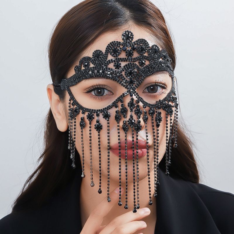Queen Sexy Solid Color Alloy Rhinestone Braid Hollow Out Rhinestones Women's Mask 1 Piece