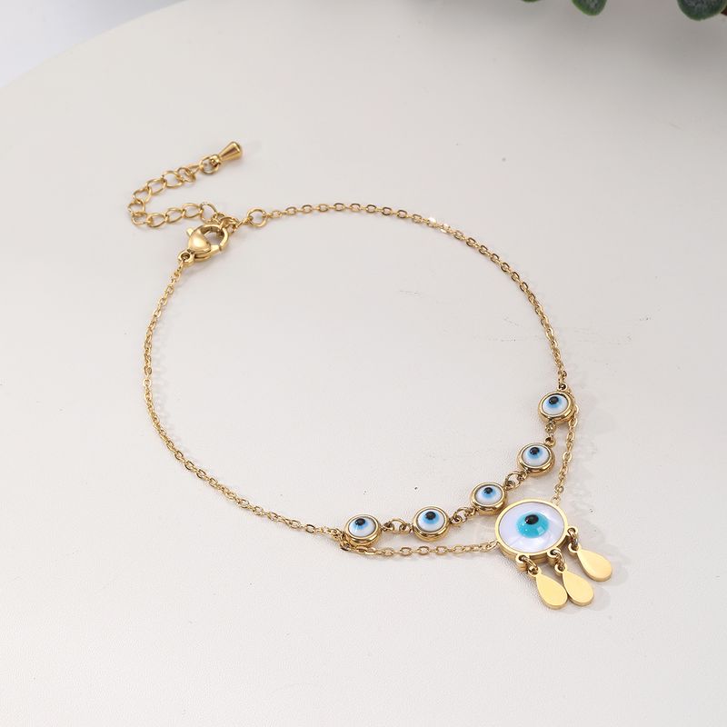 Hawaiian Tropical Cool Style Eye Solid Color Butterfly 304 Stainless Steel Plating Inlay Shell 18K Gold Plated Women's Anklet